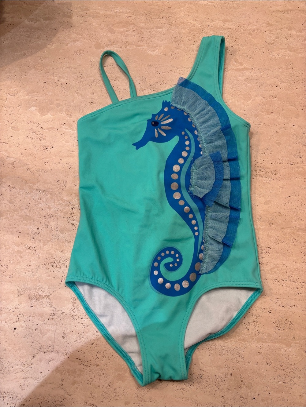 Girls Teal Seahorse One-Piece Swimsuit